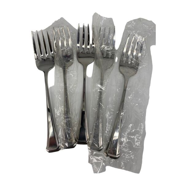 5 New Oneida Sand Dune Flatware Forks Dinner Set Glossy Stainless A46N USA - Picture 2 of 4